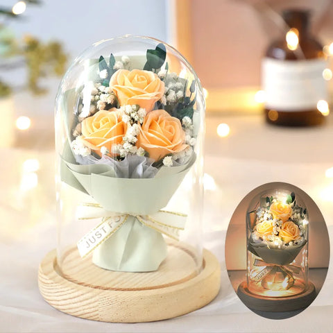 Forever Preserved Real Rose Bouquet Gifts for Her Women Christmas Valentines Day, Eternal Flower in Glass for Mothers Day
