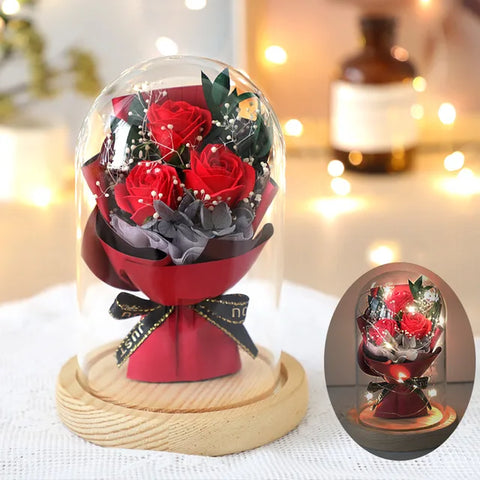 Forever Preserved Real Rose Bouquet Gifts for Her Women Christmas Valentines Day, Eternal Flower in Glass for Mothers Day
